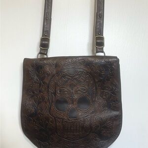 Loungefly Brown Embossed Skull Shoulder Bag